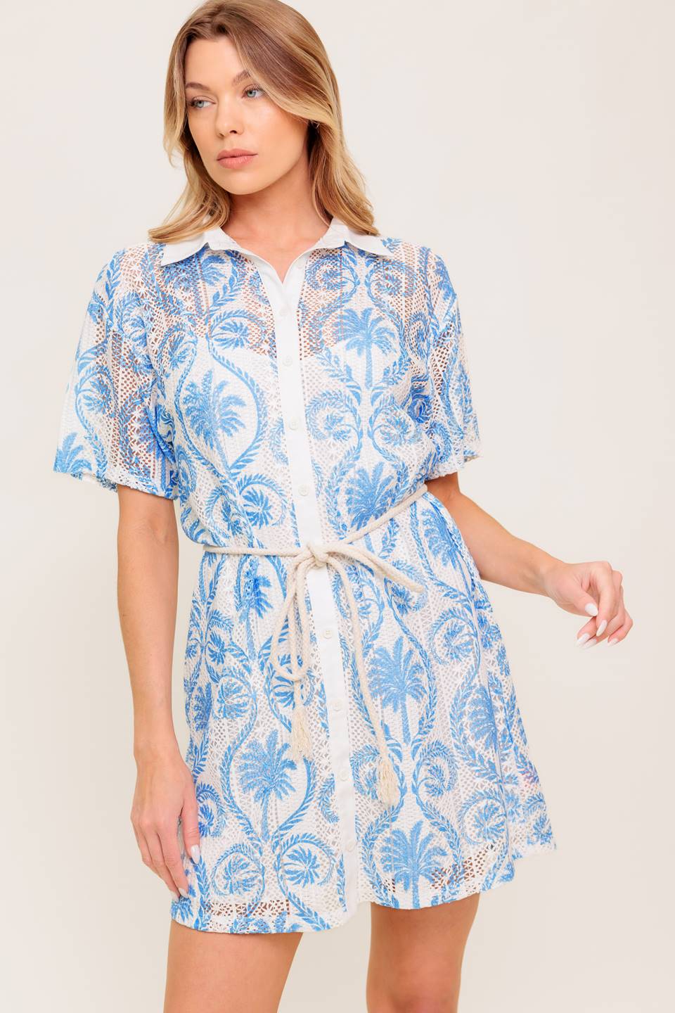 GENTLE SPIRIT WOVEN LACE MINI DRESS Flying Tomato